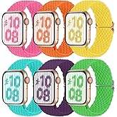 Brigtlaiff Braided Solo Loop Compatible with Apple Watch Band, 38mm-49mm, Women Men, Adjustable Stretchy Nylon Wristband Strap for iWatch Series 1-10, 6pack