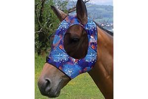 Harrison Howard Super Comfort Stretchy Fitting Horse Fly Mask with UV Protection Soft on Skin with Breathability Chic Blue Fu