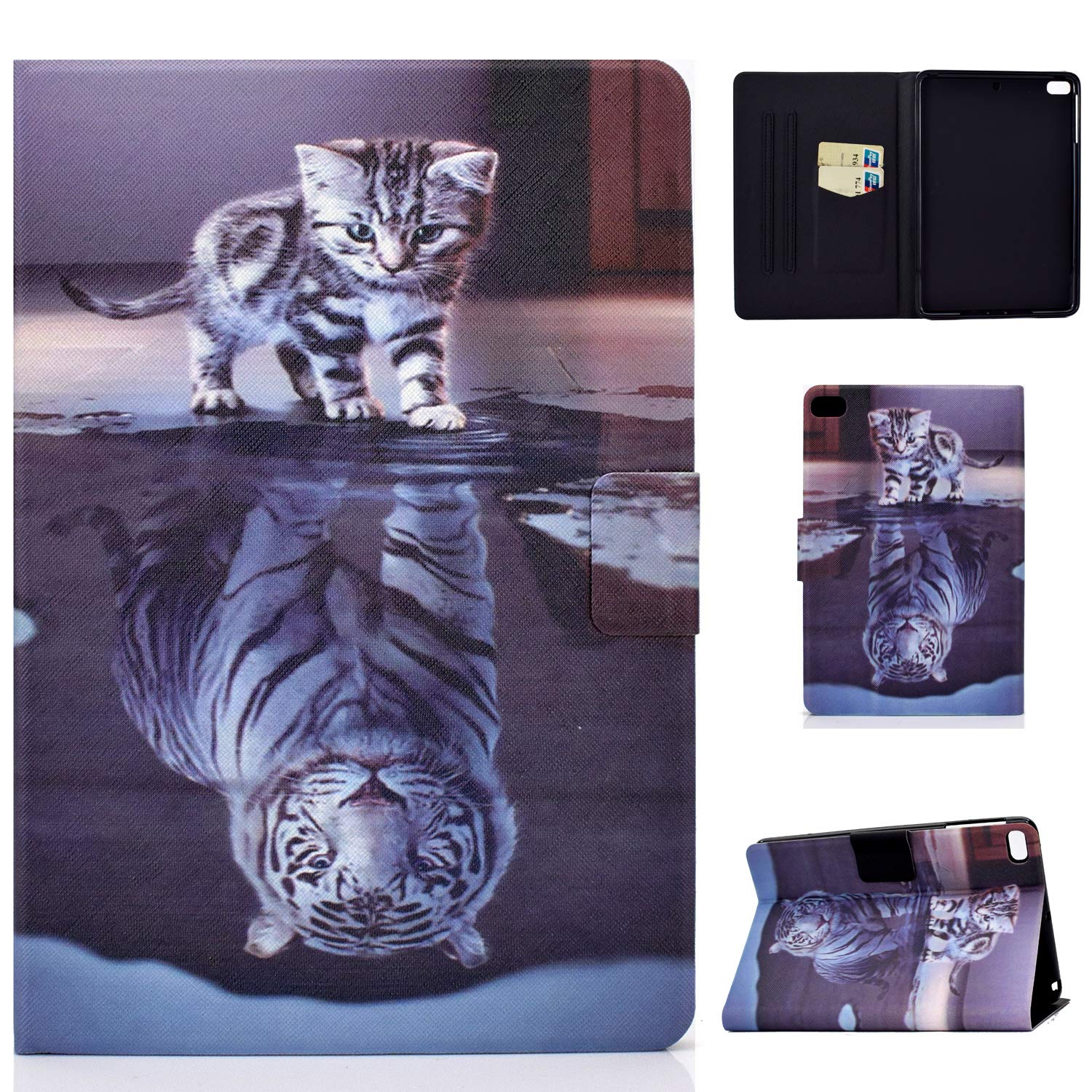 Succtop iPad 5th/6th Generation Case PU Leather Flip Wallet Cover Auto Sleep/Wake Function Smart Protective Cover for Apple iPad 2017/2018 9.7 Inch/iPad Pro 9.7"/iPad Air/iPad Air 2 Cat and Tiger