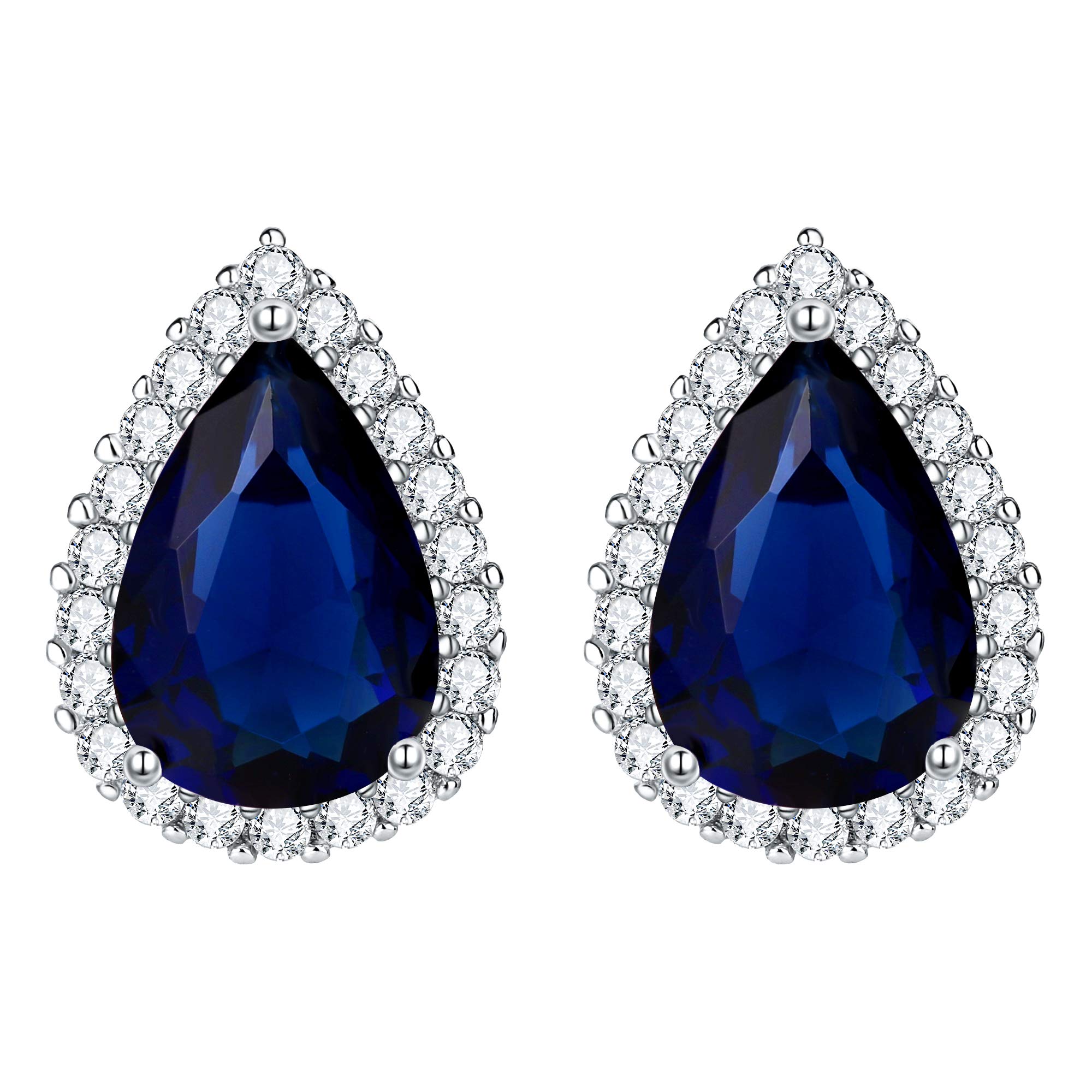 EVER FAITH Women's Full Cubic Zirconia Wedding Teardrop Stud Earrings Navy Blue โ image 1