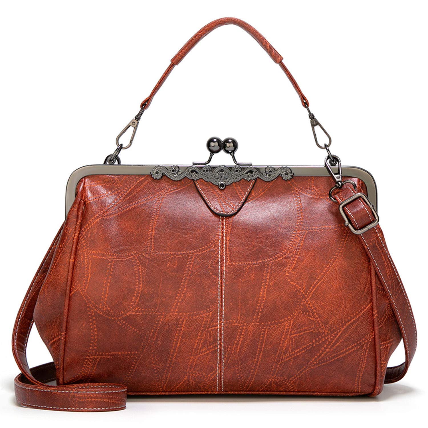 LUI SUI Women Retro Handbag, PU Leather Purse Vintage Top Handle Bag Kiss Lock Crossbody Shoulder Bag for Ladies — image 1