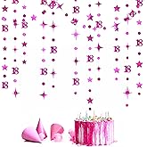 Hot Pink 18th Birthday Decorations Number 18 Circle Dot Twinkle Star Garland Metallic Streamer Banner Backdrop for Girls Happy 18th Birthday Time to Adult Cheers to 18 Years Old Anniversary Party