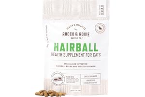 ROCCO & ROXIE SUPPLY CO. Rocco & Roxie Hairball Treatment for Cats, Cat Hairball Remedy, Crunchy Treats for Cats with a Creamy Center, Furball Control, Chicken Flavored Hair Ball Relief for Cat, Made in USA, Over 300 Chews