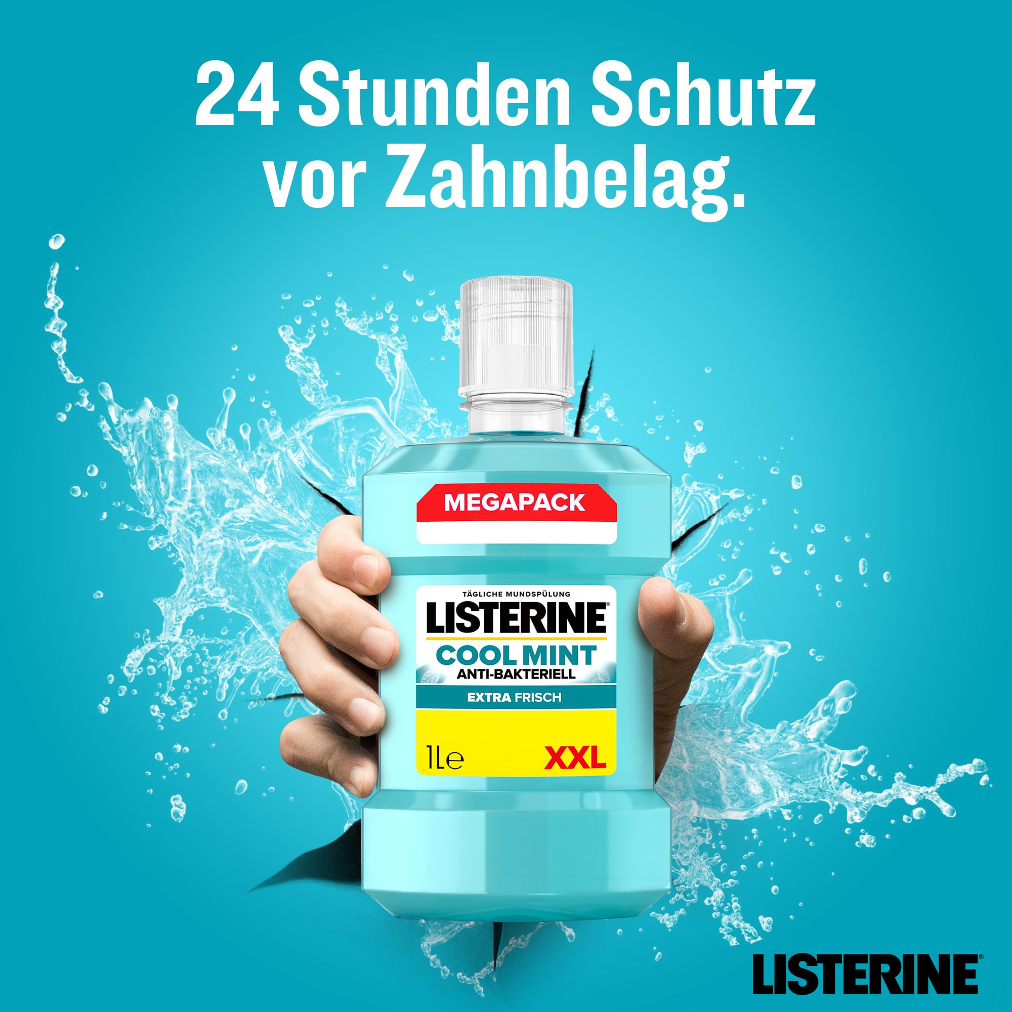 LISTERINE Cool Mint Mundwasser 1000 ml, antibakterielle Mundspülung mit ätherischen Ölen und intensivem Minzgeschmack, Zahnpflege-Spülung reduziert Zahnbelag und bekämpft wirksam Mundgeruch 3