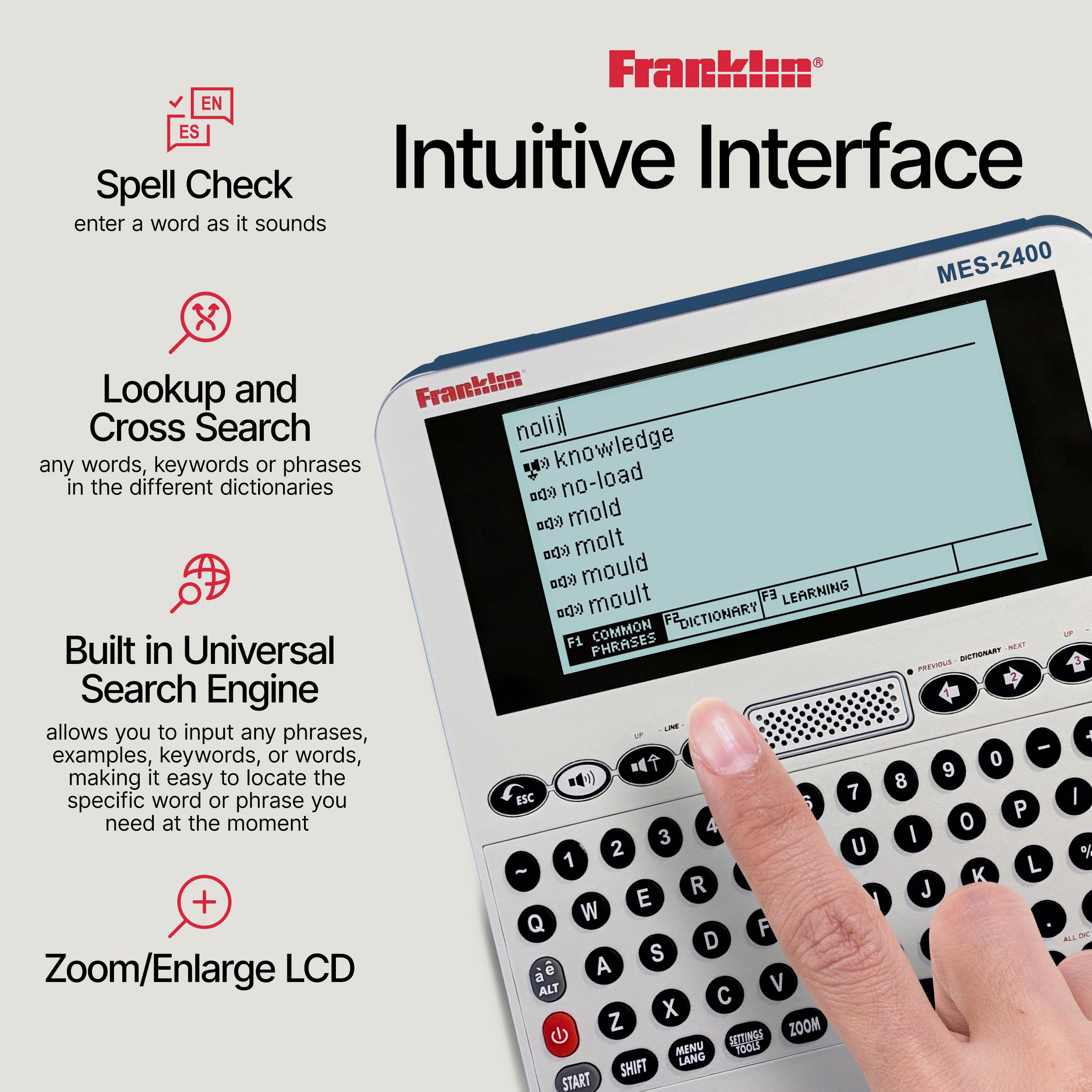 Franklin MES-2400 Digital Talking Dictionary, Multi-Language Translator, Talking Phrase Book & More