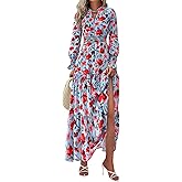 PRETTYGARDEN Women's Floral Maxi Dress 2026 Fall Long Sleeve V Neck A Line Long Flowy Spring Party Boho Dresses
