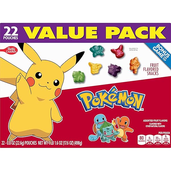 POKEMON FRUIT FLAVORED SNACKS, FAT FREE AND GLUTEN FREE SNACKS, 17.6 OZ (22 POUCHES)