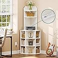 YITAHOME Corner Shelf with USB Ports & Outlets, Modern Corner Storage Cabinet Rack Charging Station, Wooden Display Bookshelf Bookcase for Living Room, Bedroom, Dining Room, Kitchen, White