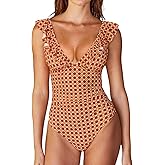 CUPSHE Women's Ruffled One Piece Swimsuit V Neck Lace Up
