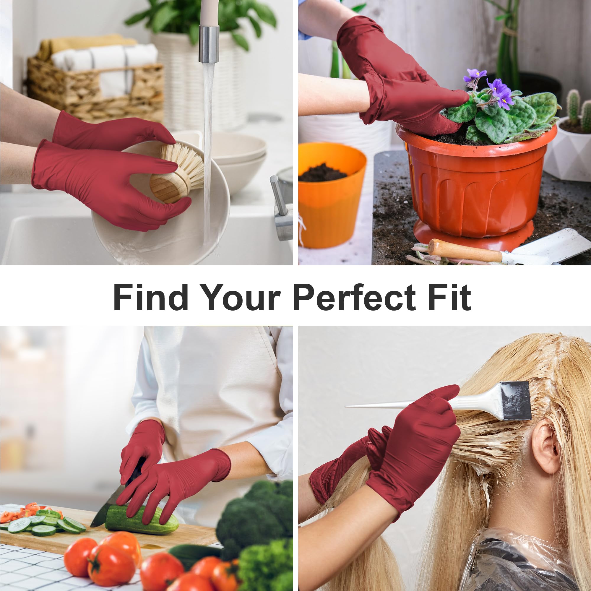 SwiftGrip Disposable Nitrile Exam Gloves, Medium, Box of 100, Burgundy, Latex-Free, Powder-Free, 3mil, Medical Grade, Food Safe, Non Sterile