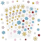 Fancy Land Glitter Christmas Stickers Stars Snowflake Glitter Sticker for Crafts Xmas Holiday Envelopes Card Decoration 225Pcs