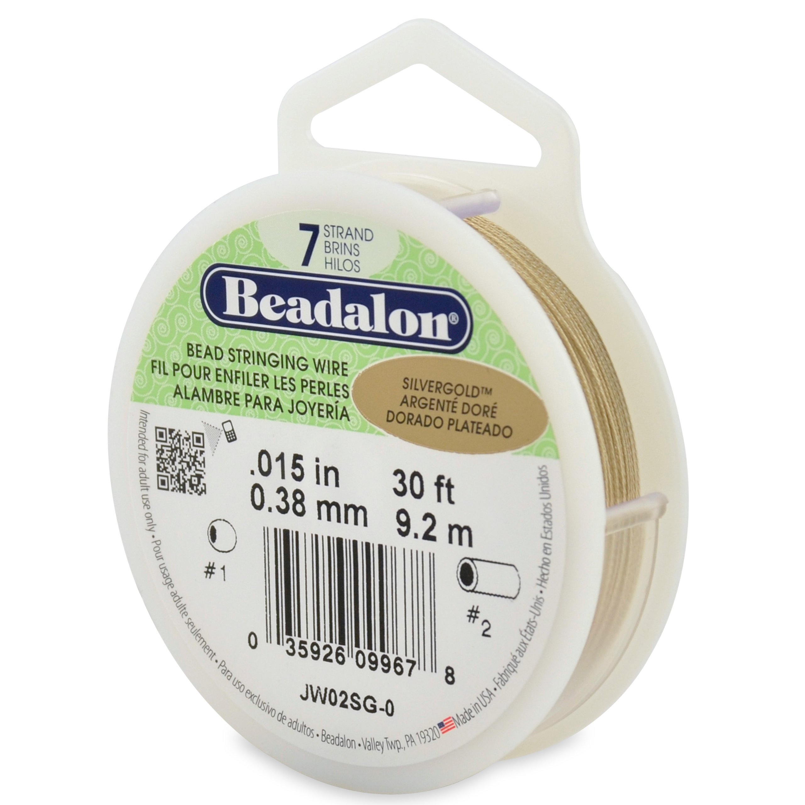 Beadalon 0.38 mm Diameter 9.2m Reel 7 Strand Wire, Silver/Gold