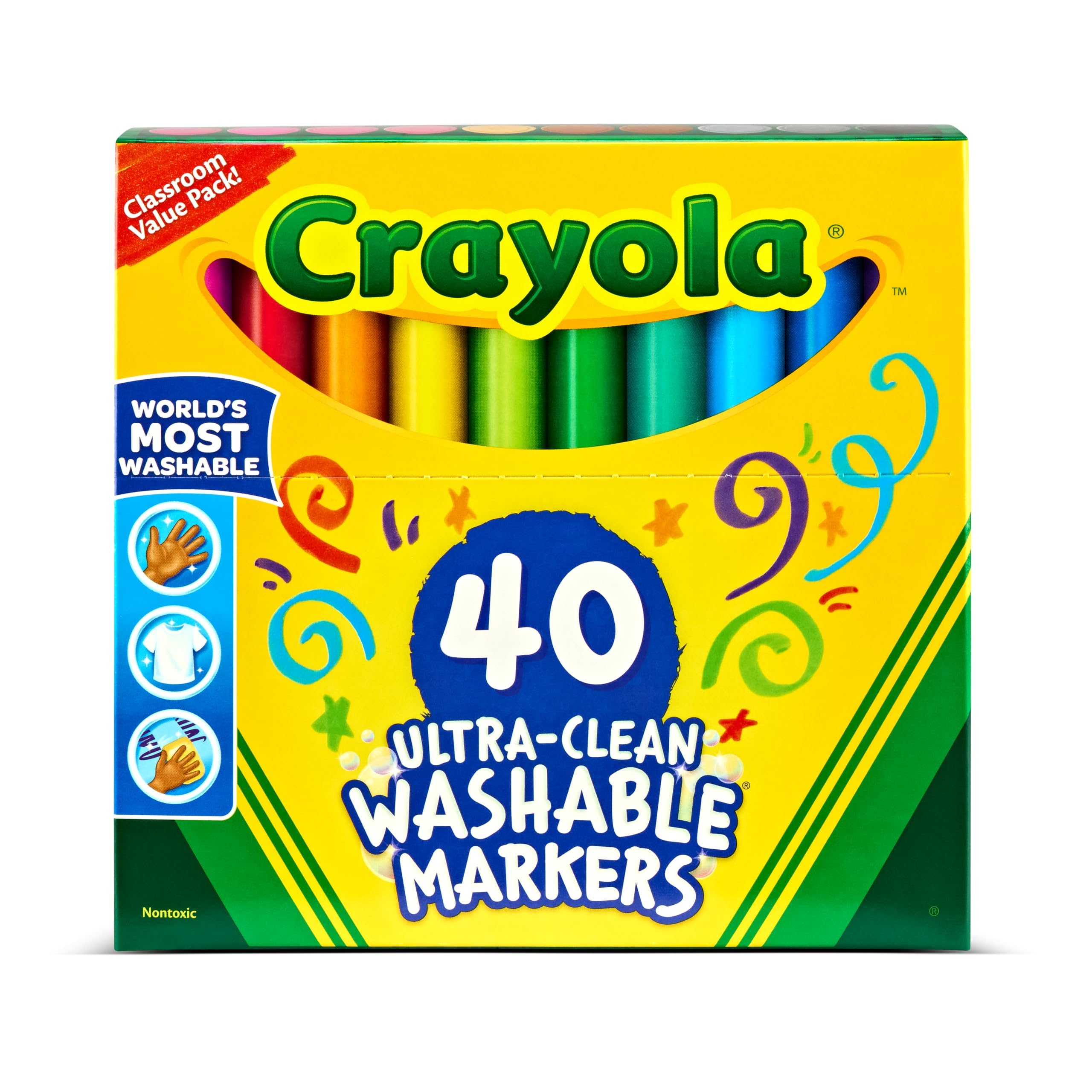 Crayola Marcadores lavables ultra limpios (40 ct), útiles escolares para maestros para niños, marcadores de colores de línea ancha, juego de marcadores artísticos, edades 3+