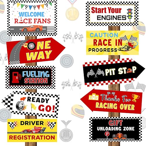 All Races Sign Tenare 20 Pieces Race Car Party Sign Race Car Party Themed Directional ...