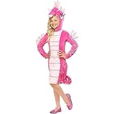 Seahorse Costume For Kids | Girls' Animal Dress With Front Zipper, Sequin Accents, And Stuffed Hood And Tail