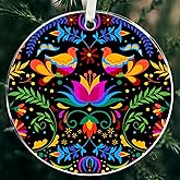 Mexican Talavera Floral Birds Ornaments for Christmas Tree Decorations - Mexican Talavera Floral Birds Christmas Ornaments - Holiday Ideas Keepsake Gifts - Acrylic Xmas Ornament