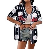 Baseball Shirt Women Baseball Jersey Graphic Button Down Shirt Game Day Short Sleeve Tops