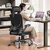 BESTFAIR Ergonomic Office Desk Chair Comfy, High Back Mesh Office Desk Chairs with Adjustable Lumbar Support, Headrest, Flip-up Armrests, Home Computer Chair for Gaming, Work, Black