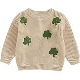 Baby Boy Girl Cute Long Sleeve Crew Neck Clover Embroidery Sweater Toddler St Patricks Day Outfit