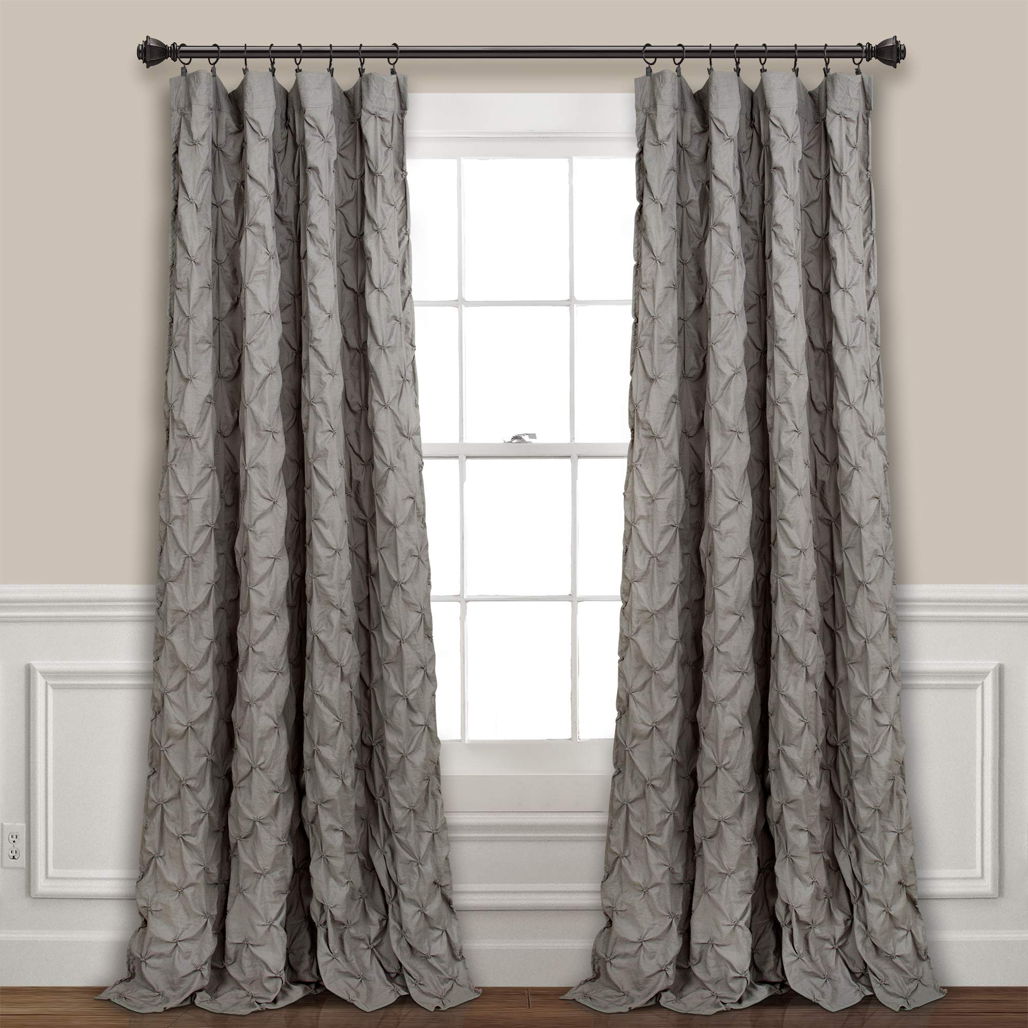 Lush Decor Ravello Pintuck Vintage Chic Farmhouse Curtains, Single Curtain Panel, 52" W x 84" L, Gray