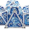AUSTOR 7-Die Metal DND Dice Set Dungeons and Dragons Dice with Box Roll Playing Game Dice Polyhedral Dice D20 D12 D10 D% D8 D6 D4 Metal Dice for Pathfinder MTG RPG Board Games