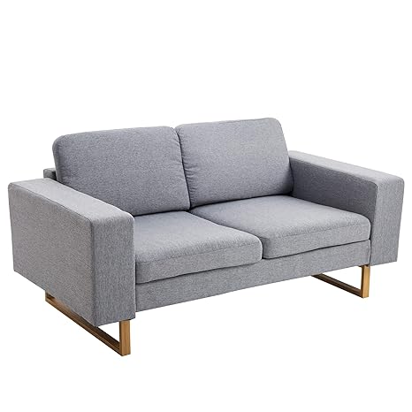 HOMCOM 2-Sitzer Sofa Stoffsofa Ecksofa Polstersofa Sitzmöbel Kissen Armlehne Holz Metall hellgrau 160 x 82 x 78 cm