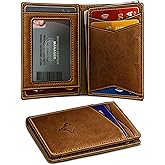 BULLIANT Men Wallet,Top Grain Leather Slim Wallet Magnetic Closure Simplifed Bill Folder RFID Blocking 11Cards