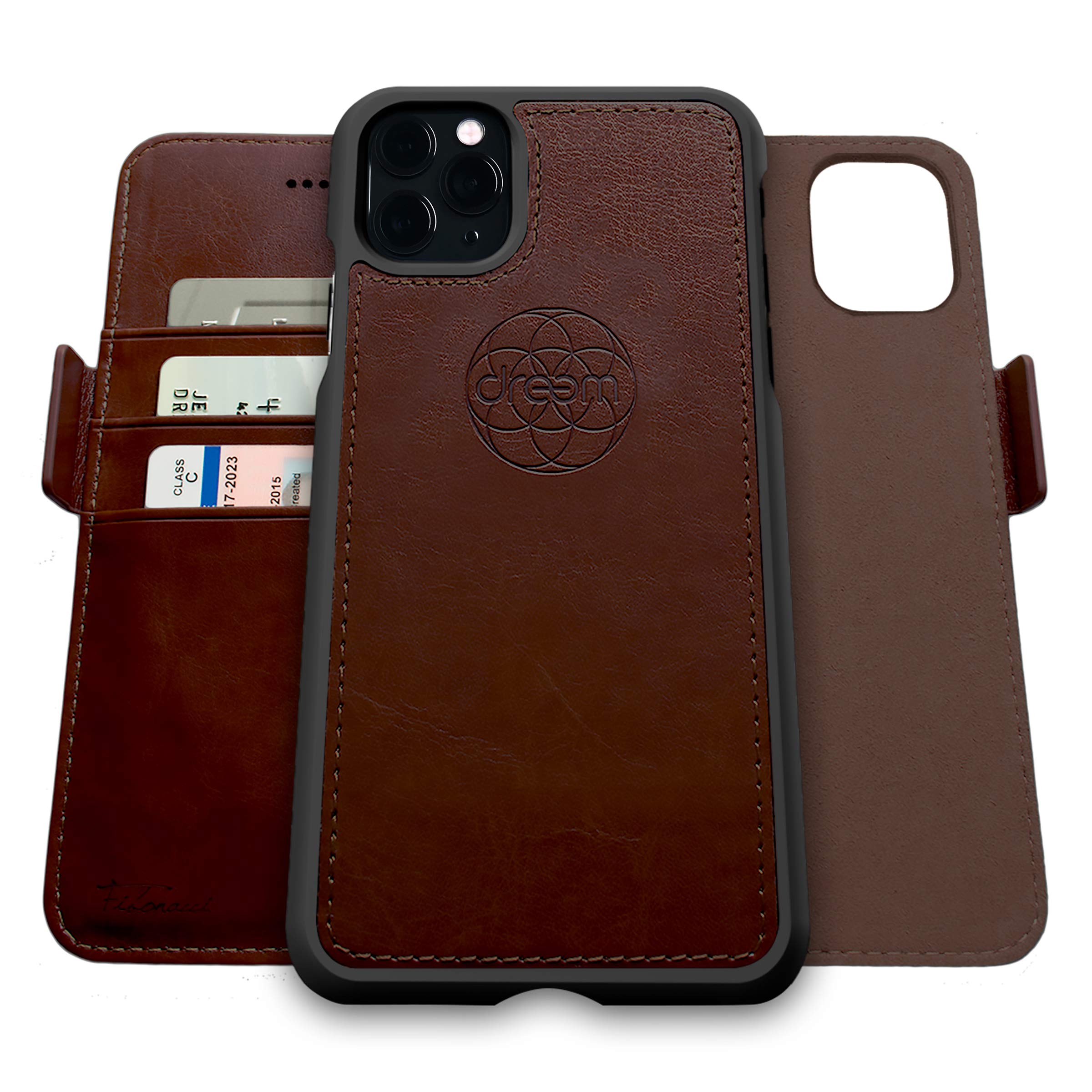 dreemFibonacci 2-in-1 Wallet Case for Apple iPhone X & Xs - Luxury Vegan Leather, Magnetic Detachable Shockproof Phone Case, RFID Card Protection, 2-Way Flip Stand - Coffee