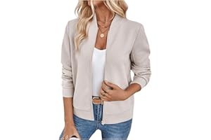 Verdusa Women's Zip Up Textured Lightweight Bomber Jacket Casual Long Sleeve Outerwear