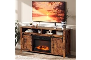 VINGLI Fireplace TV Stand with Sliding Barn Door for 70 Inch TV, Farmhouse Entertainment Center with 23" Fireplace, Media Console Table with Storage Cabinets for Living Room, Rustic Brown