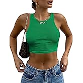 Mokoru Women's Sexy Sleeveless Crop Tank Top Basic Ribbed High Neck Racerback Cropped Top