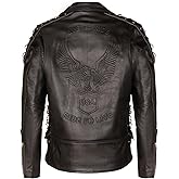 Mens Vintage Black Brando “Live to Ride” Embossed Eagle Leather Biker Motorcycle Jacket
