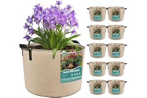 HYDGOOHO Plant Grow Bags 5 Gallons-10 Pack Multi-Purpose Nonwoven Fabric Pots with Durable Handles,Outdoor Garden Plant Pots for Vegetables Fruits Flowers Herb Succulent Bonsai Plants (Yellow)