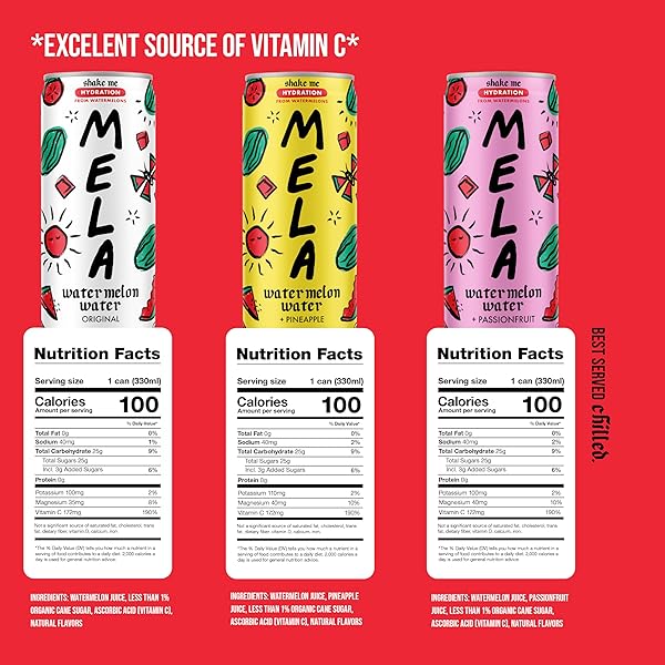 MELA WATERMELON WATER – WATERMELON JUICE, 100 PERCENT NATURAL FRUIT JUICE WITH VITAMIN C, ELECTROLYTES, ANTIOXIDANTS – COCONUT WATER ALTERNATIVE, GLUTEN-FREE (VARIETY, 11.15 FL OZ, 12-PACK)