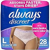 Always Discreet Adult Incontinence Underwear for Women and Postpartum Underwear, Large, Up to 100% Bladder Leak Protection, 28 Count