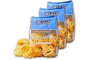 DeLallo Tagliatelle Pasta Nests, Made with 100% Durum Wheat Semolina Non-Enriched Flour, Bronze Cut, Long Flat Ribbon Artisan Pasta, Made in Italy, 8.82 oz. Bag, (3 Pack)