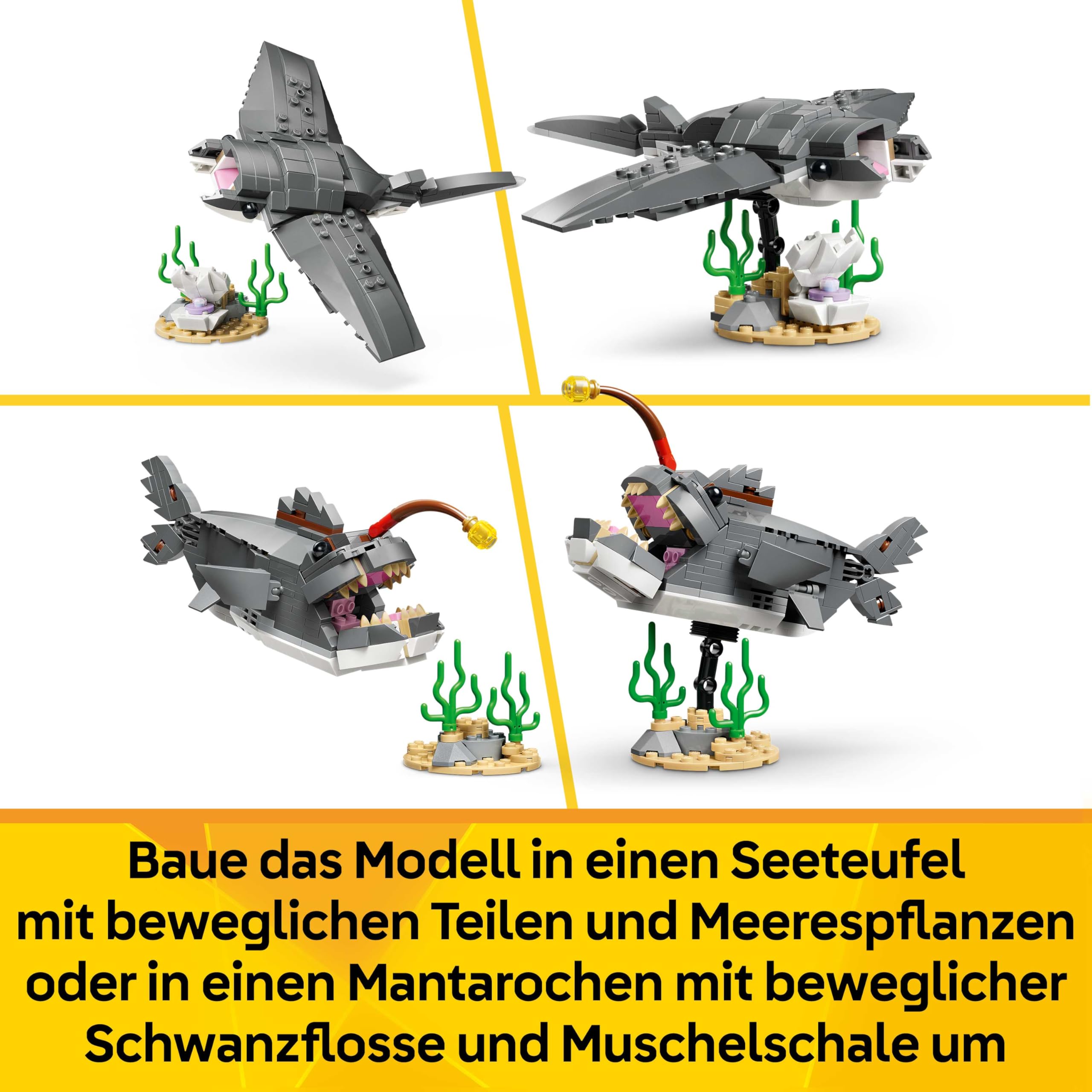 LEGO Creator 3-in-1-Set Wilder Hai mit Schatztruhe - Kreatives Spielzeug & Konstruktionsspielzeug - Meerestiere Bauset mit Hai Figur - Geschenk für Kinder ab 8 Jahren mit 3 Bauoptionen - 31381 5