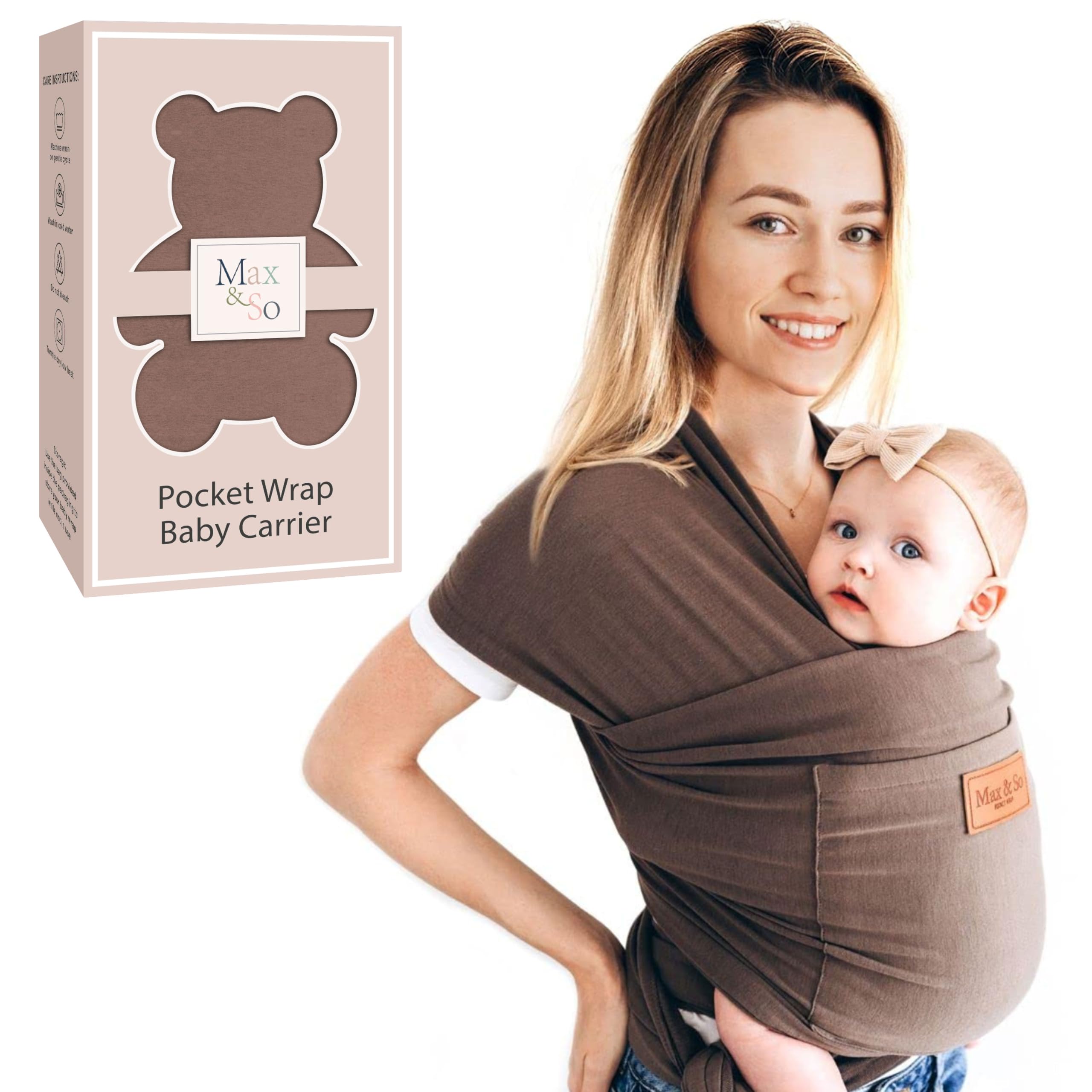 Photo 1 of Baby Wrap Carrier - Premium Cotton Baby Carrier Wrap for Newborn to Toddler- Infant Carrier for Babies 8-35 lb - Baby Holder One Size Fits All with Front Pocket by Max&so