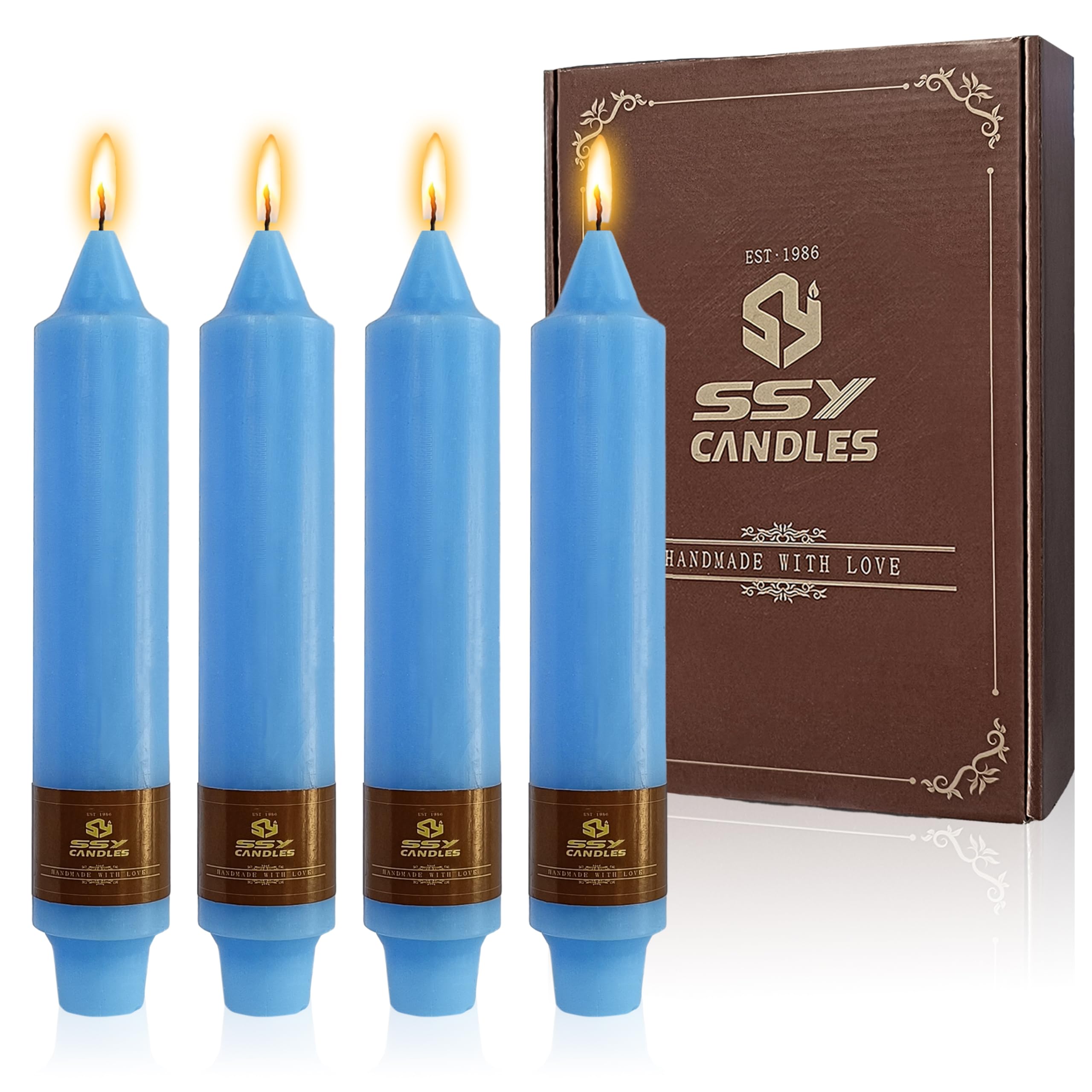 Photo 1 of 4 Pack Taper Candles Blue Tapered Candles 7 Inch Smokeless Candle Unscented Short Candlesticks Ideal for Weddings Dinner Parties Home Decor