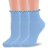 ViViKi Women Ruffle Socks, Fashion Breathable Solid Color Turn-Cuff Cute Girls Ankle Socks 3 Pack