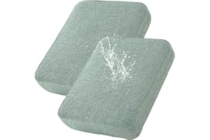 KELUINA 100% Waterproof Couch Cushion Covers, Stretch Leaf Jacquard Sofa Seat Cushion Slipcovers Washable Furniture Protector for Armchair Loveseat Sofa Chaise (Matcha Green,2)
