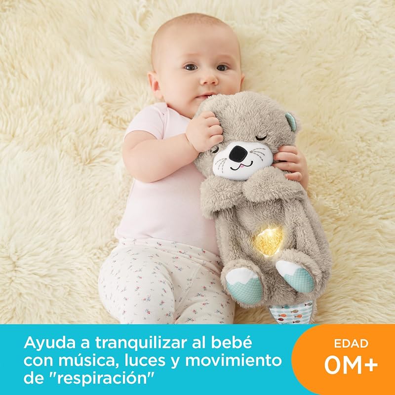Lontra para dormir da fisher-price - pelúcia musical - com movimento, sons e luzes calmantes - presente para bebês de 0 a 0 meses (fxc66)