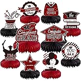 10PCS Graduation Decorations Class of 2025 Centerpieces, Congrats Grad Honeycomb Table Toppers for Graduation Party Favors, 2026 Graduation Party Decorations (10PCS, Maroon & Black)