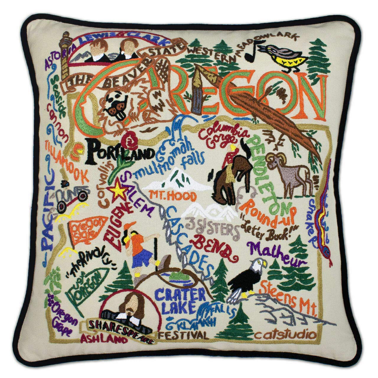 Amazon Com Kinks Quirks Oregon Hand Embroidered Pillow Home