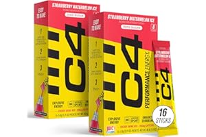 JUICY MIXES C4 Performance Energy, Strawberry Watermelon Ice Drink Mix, 200mg Caffeine, Zero Sugar, NSF (2 boxes, 16 sticks)