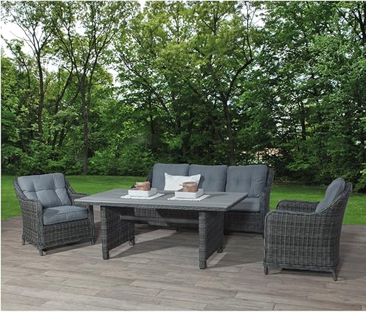 Dining Lounge Set Outliv Milwaukee Essgruppe Garten Polyrattan Grau 4 Teilig Gartenlounge Amazon De Garten