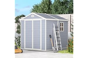 Aoxun 6’x8’ Resin Outdoor Storage Shed, Utility Tool Shed Storage House, for Backyard, Patio Furniture, Bikes, Gray