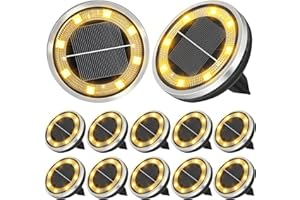 ZAIYW 12 Pack Solar Ground Lights Outdoor Waterproof Pathway Lights Solar Powered Disc Landscape Lighting for Garden Lawn Yard Walkway Deck Decoration (Warm White)