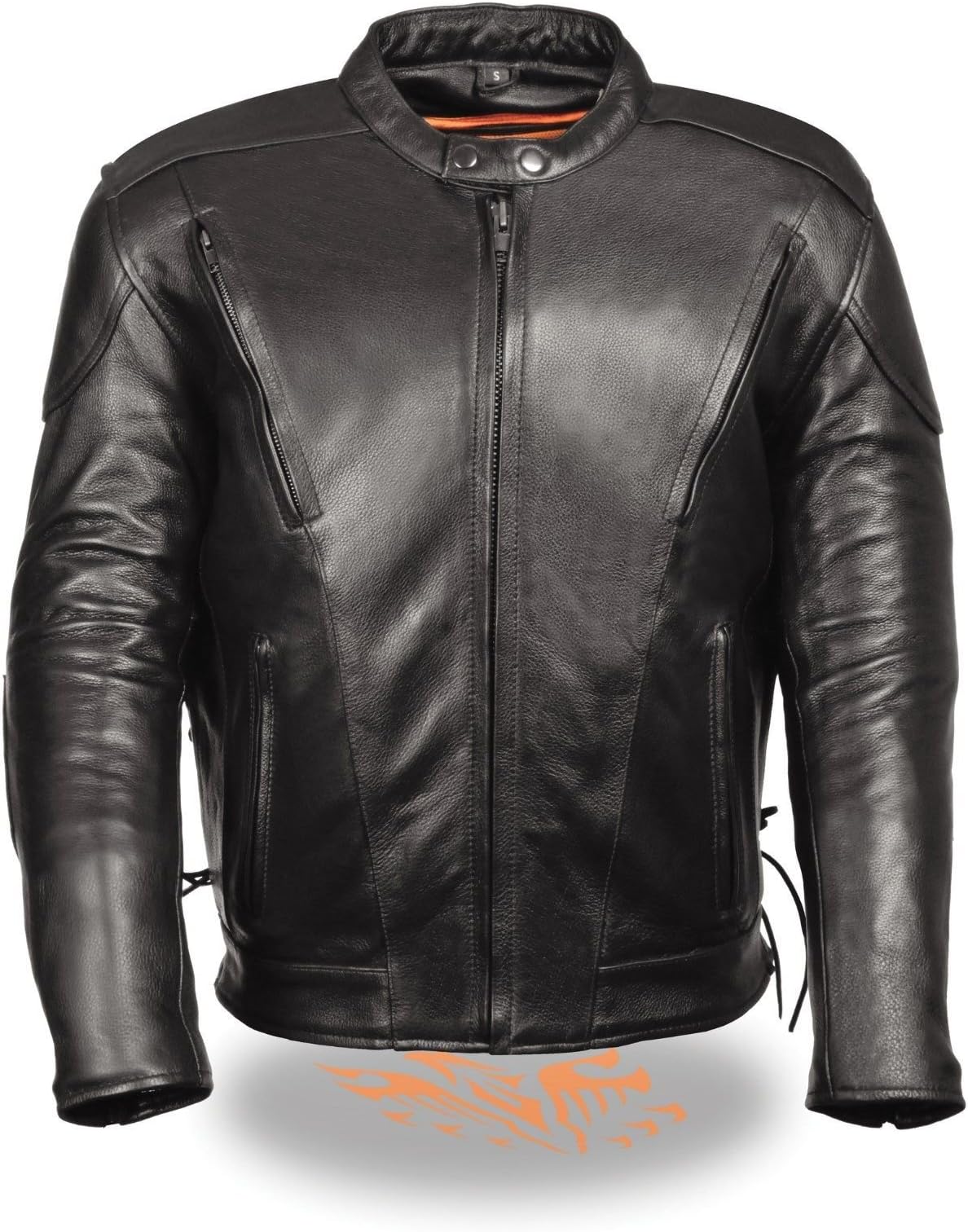 MEN'S MOTORCYCLE BLK VENTED LEATHER JACKET WITH 2 GUN POCKETS UPTO SIZE 12XL (11XL Regular)