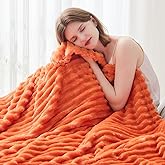 NEWCOSPLAY Super Soft Fall Throw Blanket Orange Premium Silky Flannel Fleece 3D Ribbed Jacquard Lightweight Bed Blanket All Season Use (Orange Ribbed, Throw(50"x60"))